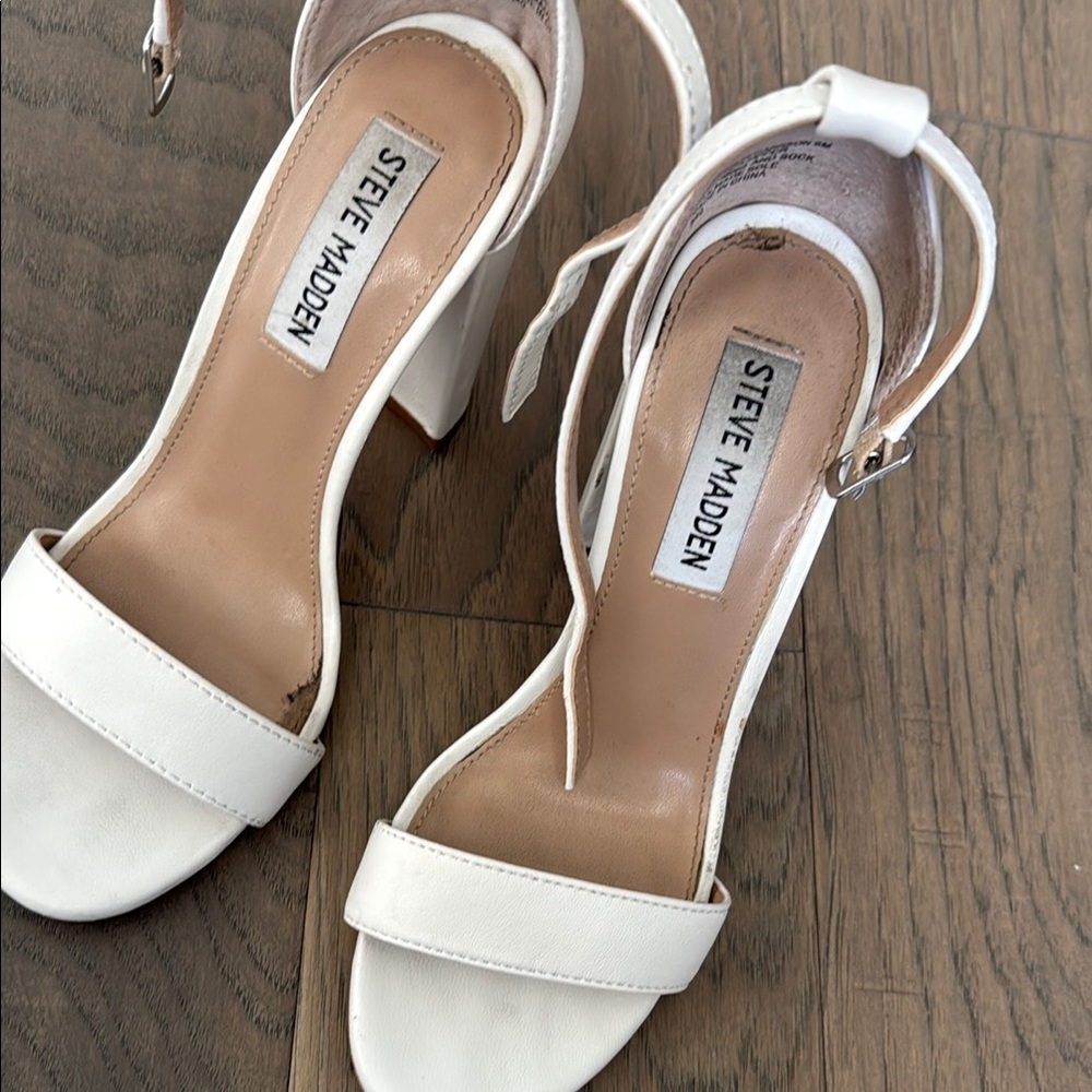 Steve Madden White Block Heel Sandals 6